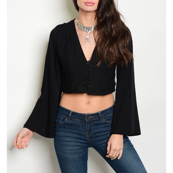 ❗️CLOSING SALE❗️Black Crochet Long Sleeve Top - Picture 2 of 4